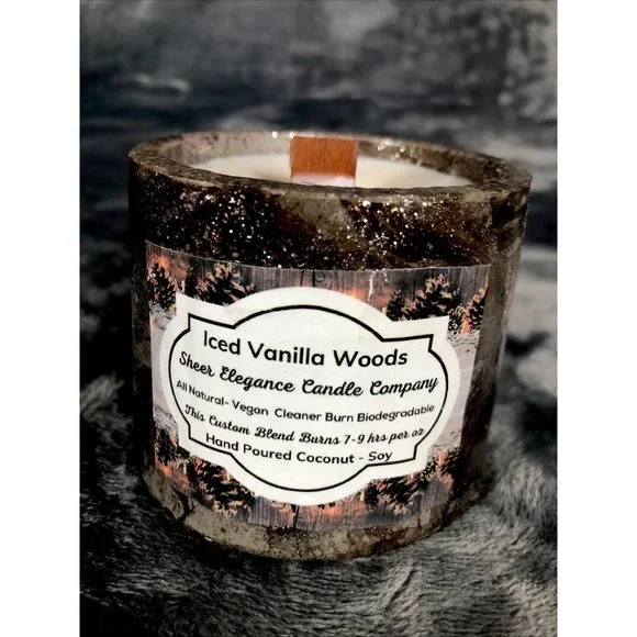 Hand Poured Candle Handmade Concrete Vessel Scent Iced Vanilla Woods - Picture 3 of 4